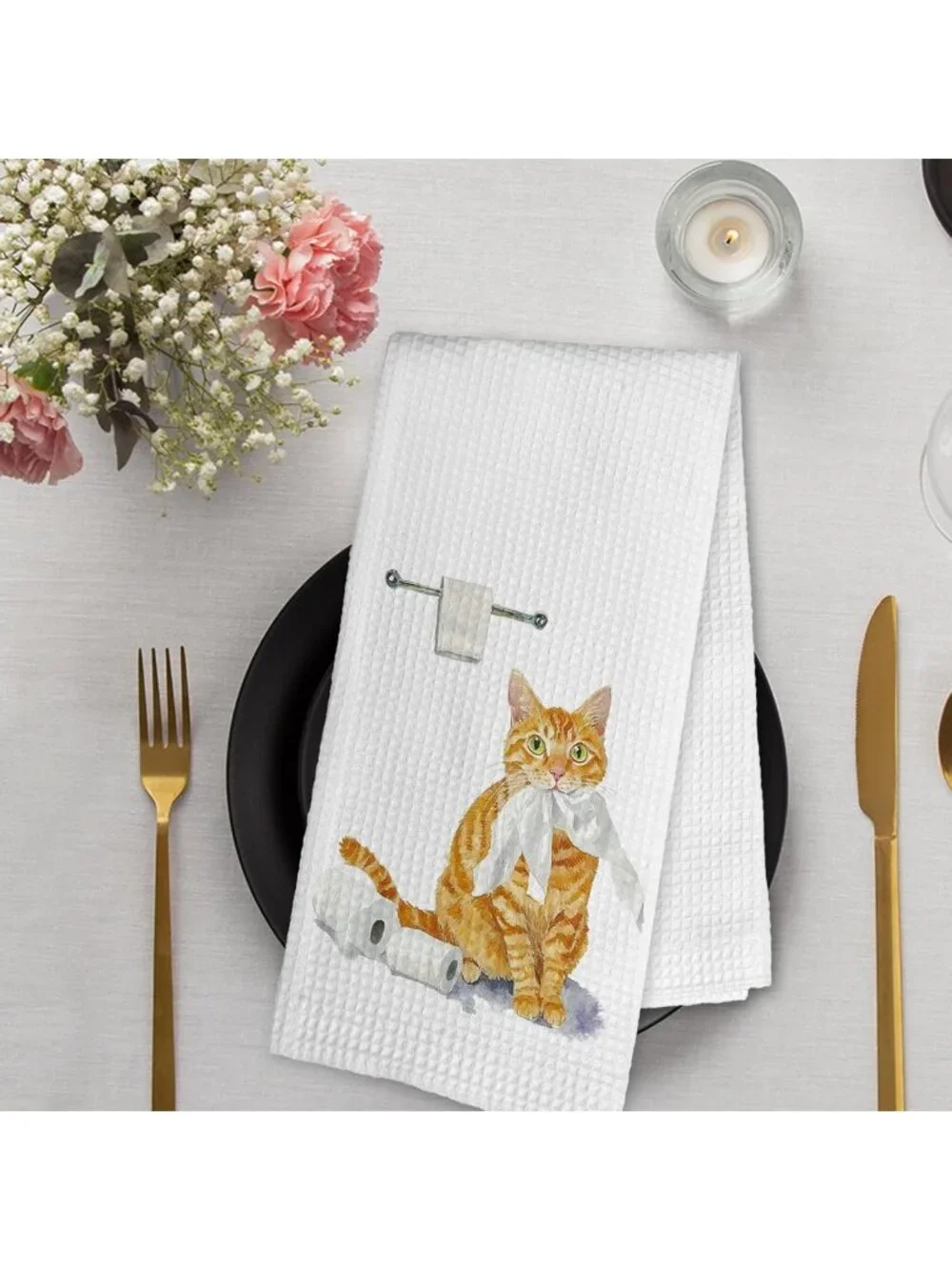Cute Orange Tabby Cat Hand Towels Set of 2 for Kitchen & Bathroom Decor, Gifts